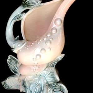 Vintage Hull Ebb Shell and Fish 1950's Pottery Vase Pink and Blue 14"